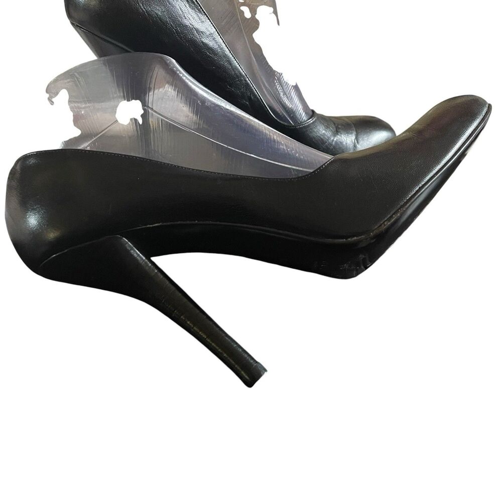 GUCCI SHOES HIGH HEEL BLACK LEATHER ROUNDED TOELINE PUMP SIZE 40 US 10 LUXURY - Picture 8 of 13